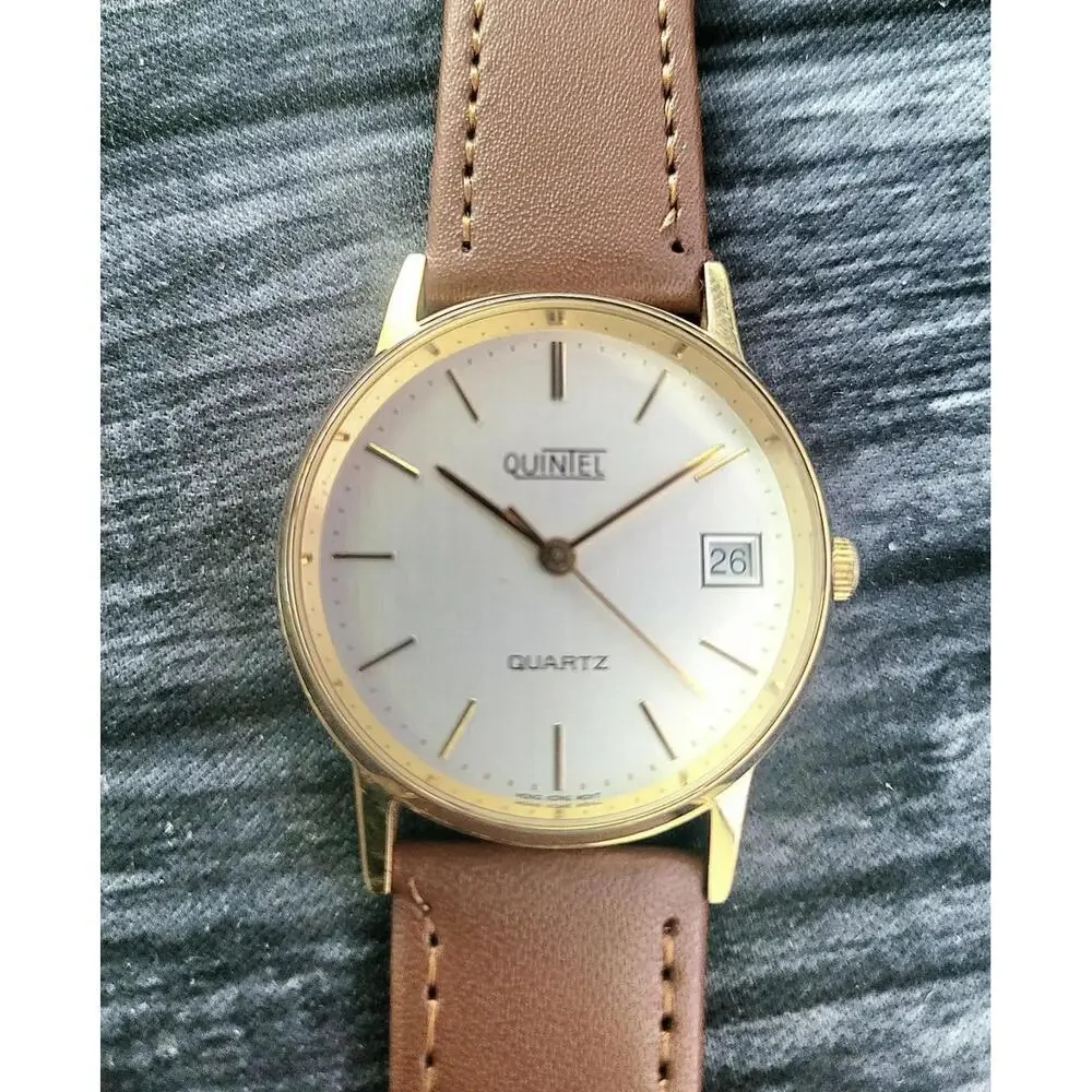 Very Rare Vintage Quintel‎ Pie Pan Mens 80s Retro Dress Watch